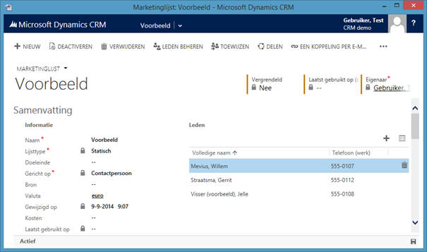 Marketinglijsten gebruiken in Microsoft Dynamics CRM software