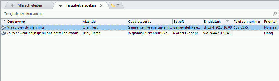 Terugbelverzoek versturen en bewaken in Microsoft 365/CRM software