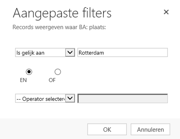 Filteren in weergaven de Dynamics 365/CRM software web cliënt