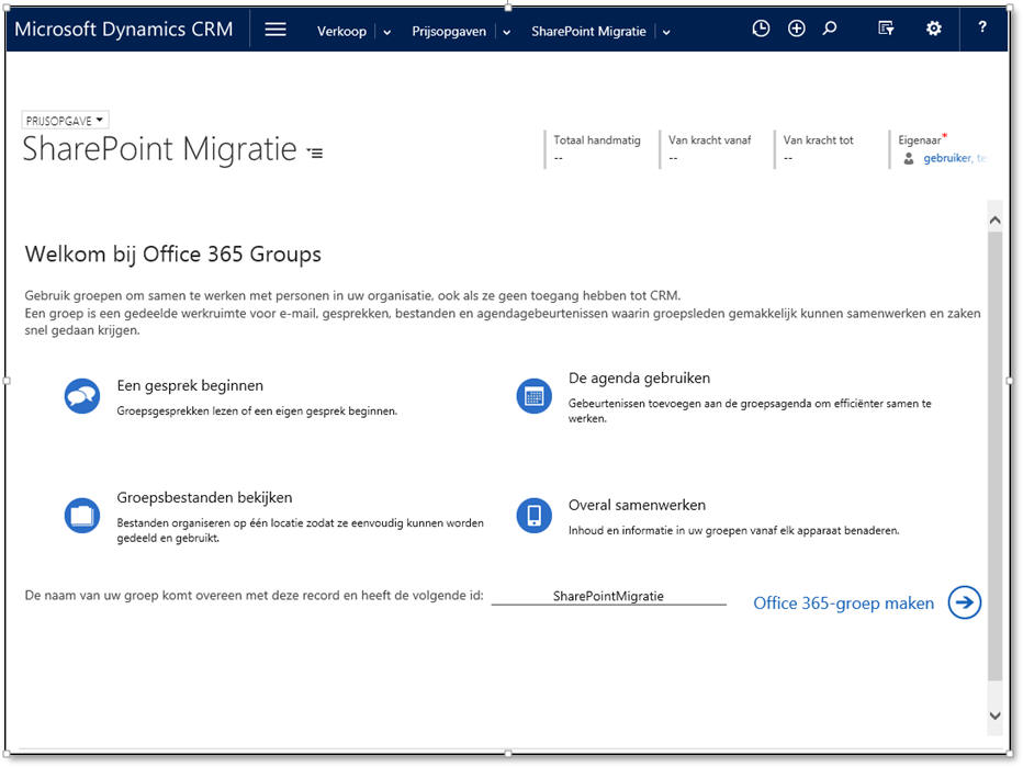 Dynamics 365/CRM Online geïntegreerd met Office 365-groepen