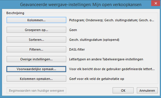 Voorwaardelijke opmaak in Outlook voor Dynamics CRM records