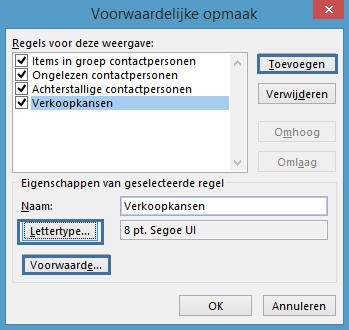 Voorwaardelijke opmaak in Outlook voor Dynamics CRM records