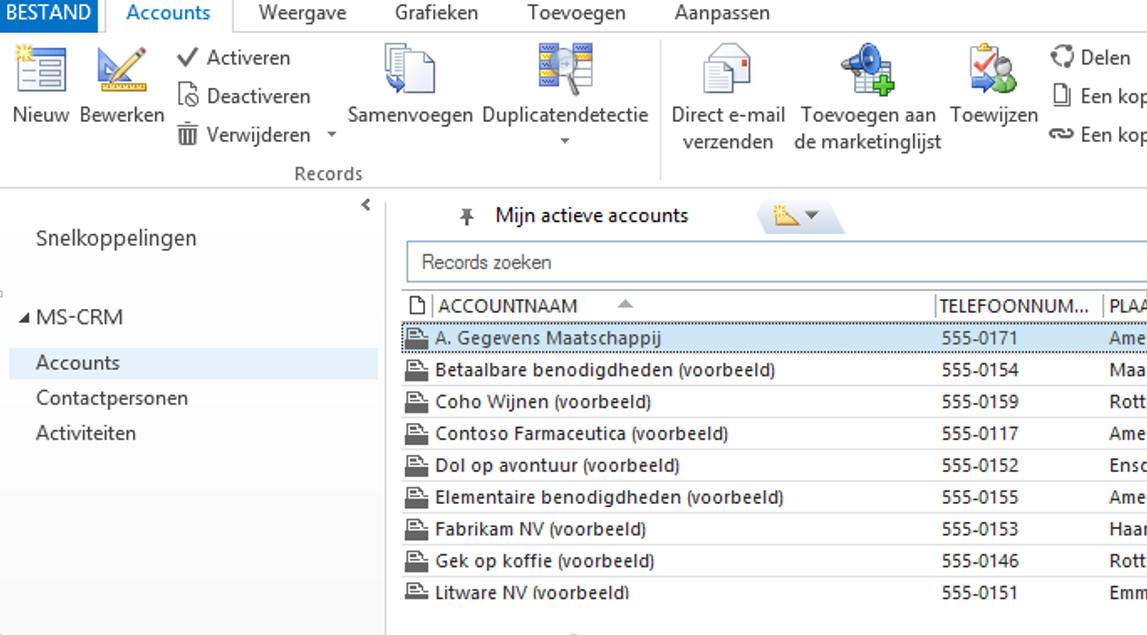 Outlook snelkoppelingen voor Dynamics 365/CRM recordsoorten