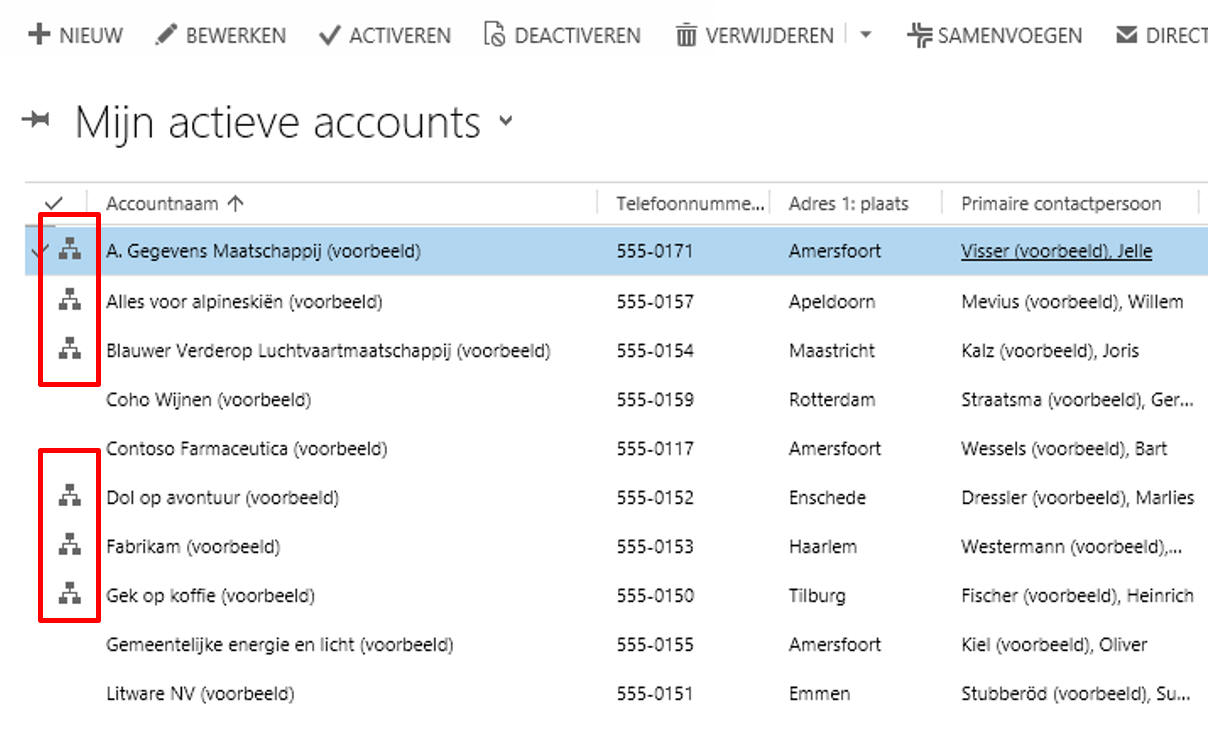 Hiërarchische weergaven in Dynamics 365/CRM software