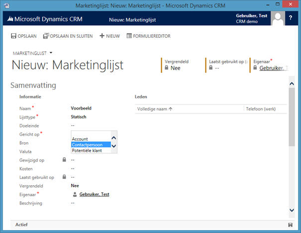 Marketinglijsten gebruiken in Microsoft Dynamics CRM software