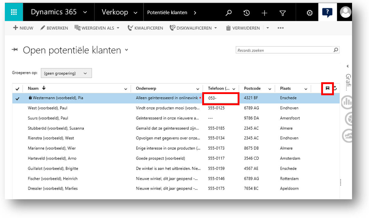 Bewerkbare rasters in Microsoft Dynamics 365/CRM