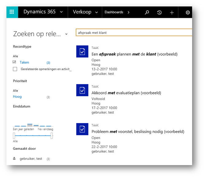 Met Zoeken op relevantie in Microsoft Dynamics 365/CRM