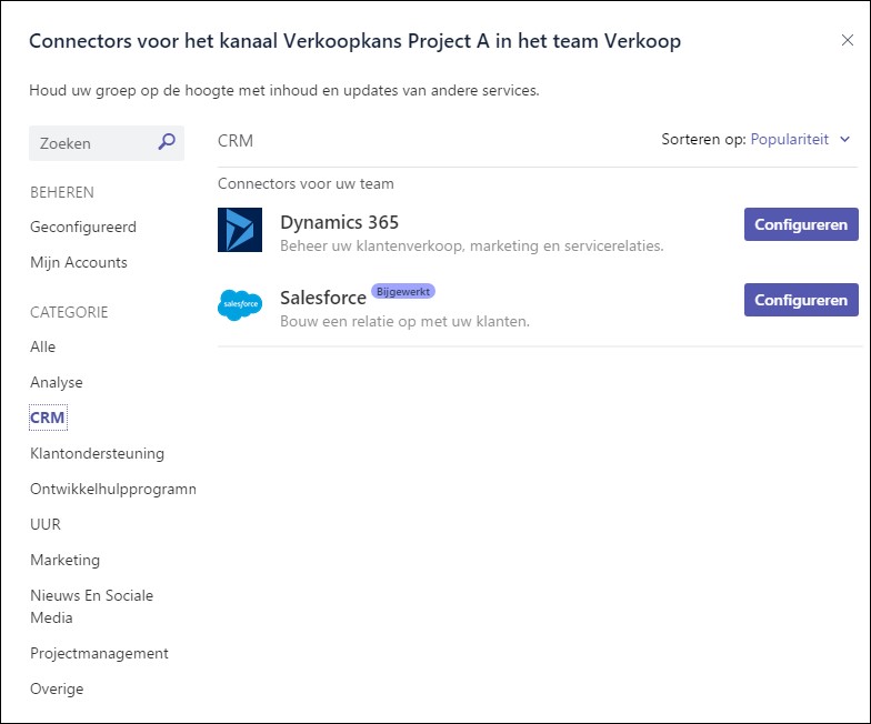Dynamics 365/CRM en Microsoft Teams