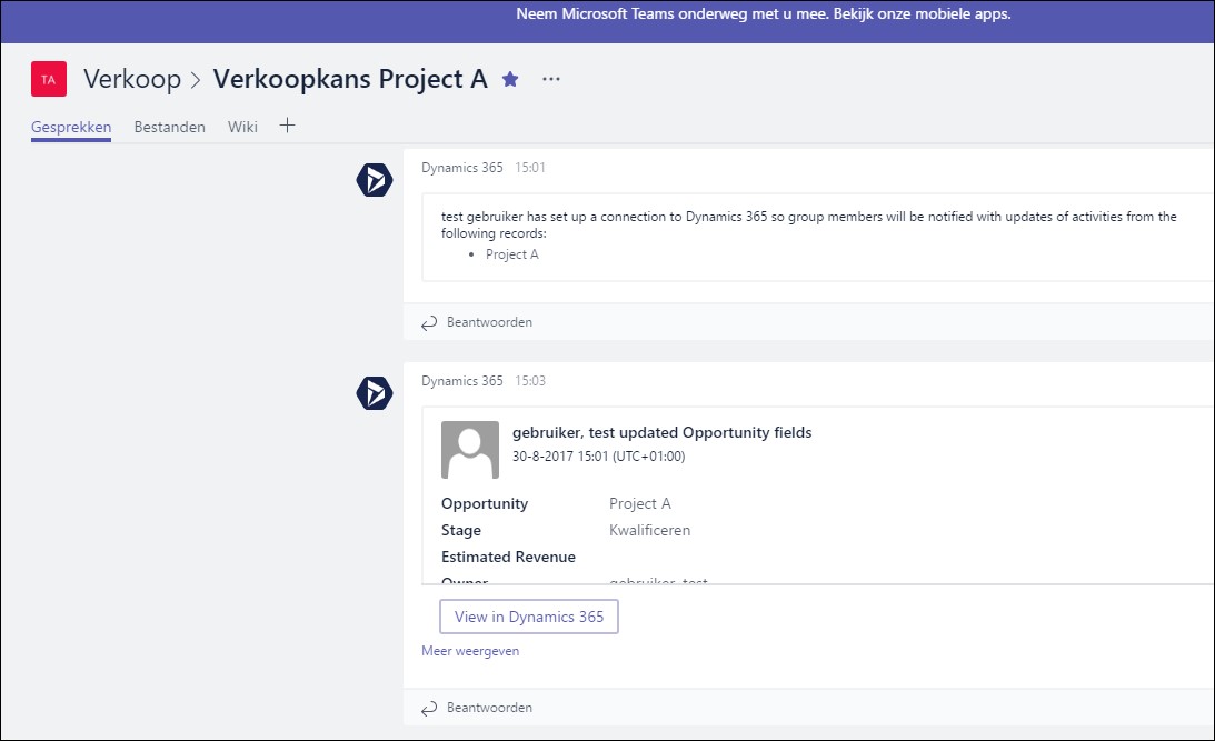 Dynamics 365/CRM en Microsoft Teams