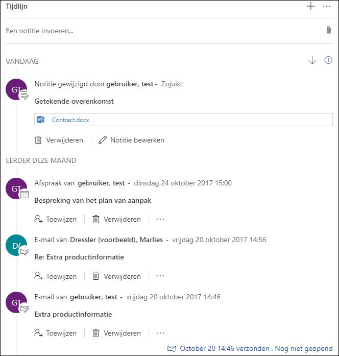 tijdlijn in Dynamics 365 CRM