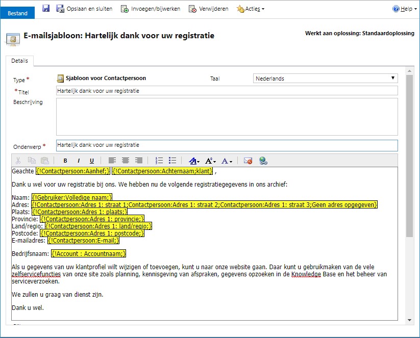 crm e-mail sjablonen