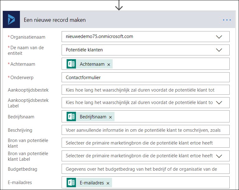 Microsoft Flow en Dynamics 365 CE Contactformulier