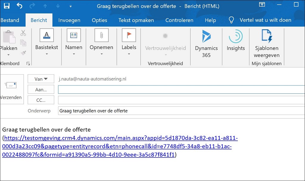 Terugbelverzoek versturen en bewaken in Microsoft 365/CRM software