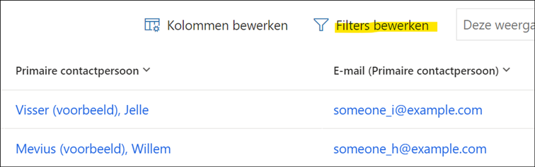 Met “Filters bewerken” kunt u het filter van een weergave aanpassen.