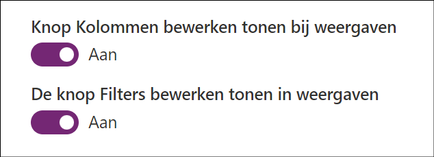 Toegang tot “Kolommen bewerken” en “Filters bewerken” kan uitgeschakeld worden in het beheercentrum.