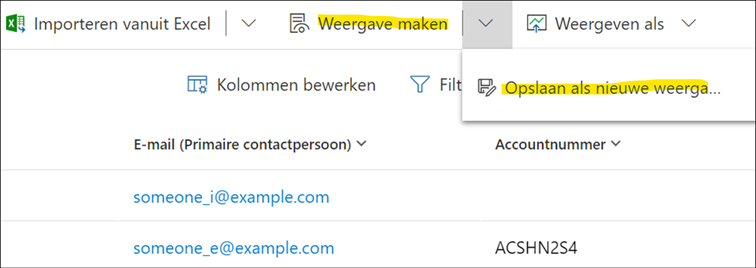 Alle wijzigingen die u heeft gemaakt met “Kolommen bewerken” en “Filters bewerken” kunt u als een persoonlijke weergave opslaan.